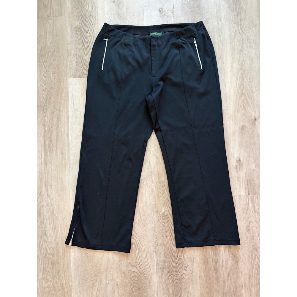 Lauren Active Ralph Lauren Black Wide Leg Zipper Pocket Pants 2X Travel Classic